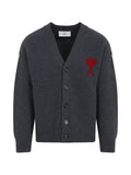 AMI Paris grey wool cardigan with Ami de Coeur