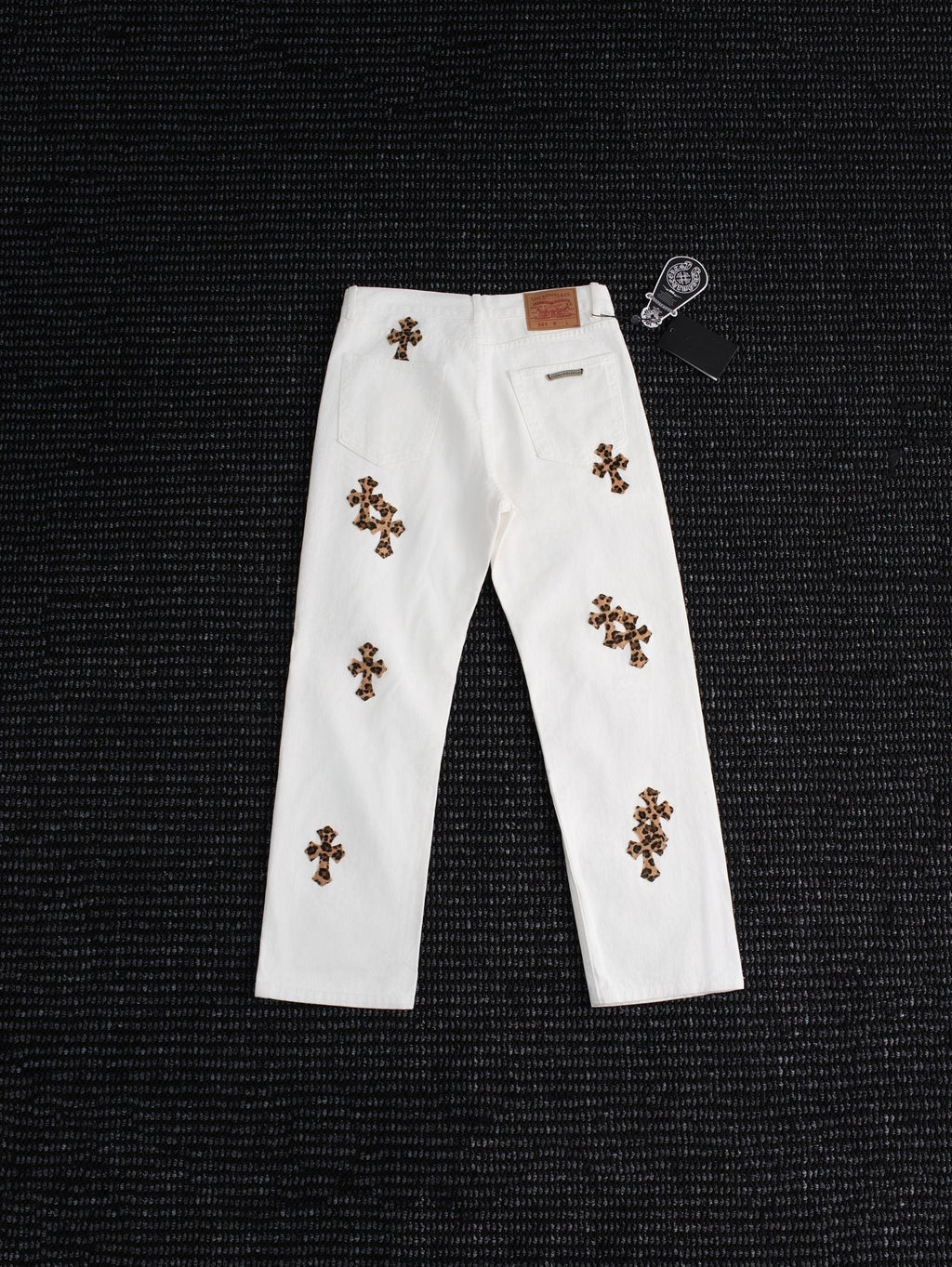 Chrome Hearts Leopard Cross Patch White Jeans