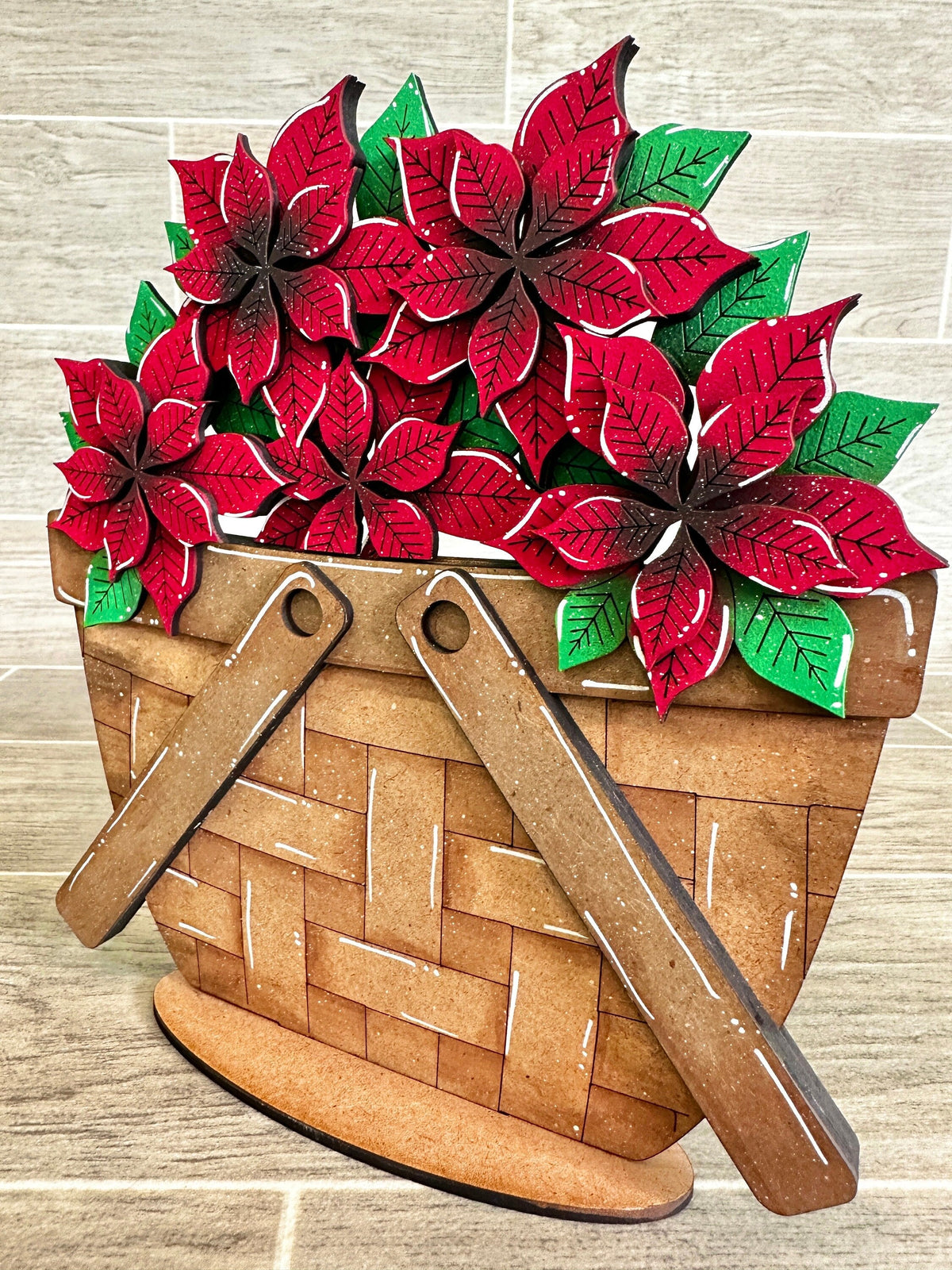 Poinsettia For The Flower Basket Interchangeable File SVG, Christmas Tiered Tray, Glowforge, LuckyHeartDesignsCo